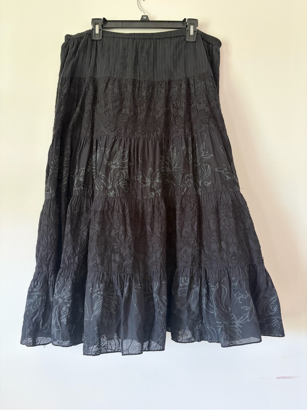 Chicos cottagecore cotton maxi skirt size XL whimsigoth prairie pull on elastic